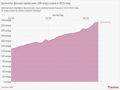 Депозиты физлиц выросли до 233 млрд сомов к концу мая